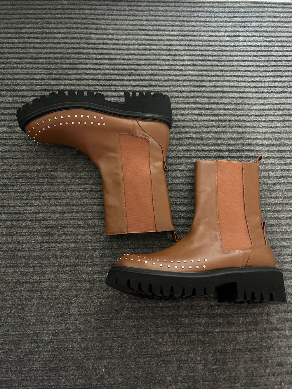 New Anthropologie Bibi Lou studded brown leather boots 41